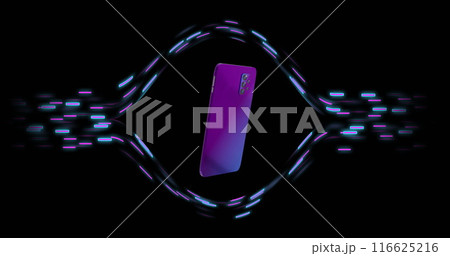 Image of smartphone over light trails on black background 116625216