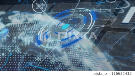 Image of scope and connections over globe 116625439