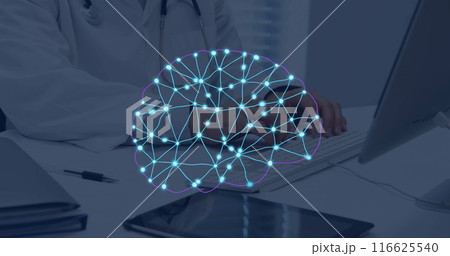 Image of ai data processing over caucasian male doctor typing on computer Image of ai data processing over caucasian male doctor typing on computer 116625540