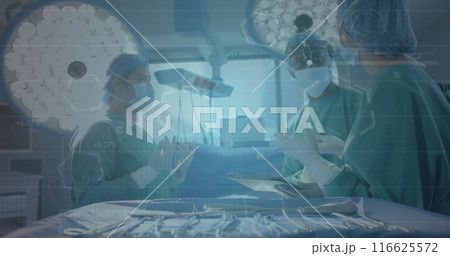 Image of scientific data processing over diverse surgeons in hospital 116625572