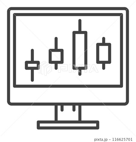 PC Screen with Candlestick charts vector linear icon or symbol PC Screen with Candlestick charts vector linear icon or symbol 116625701