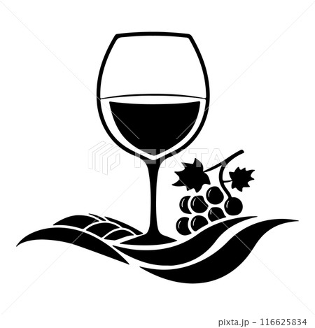 Wine Bottle and Glass Wineyard and Bar Logo. Black and White restaurant or Wine Company Identity Symbol. Vector Simple Design Element. Wine Bottle and Glass Wineyard and Bar Logo. Black and White restaurant or Wine Company Identity Symbol. Vector Simple Design Element. 116625834
