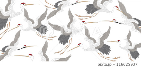 Crane birds element decoration banner design in vintage style. Animal wildlife background. 116625937