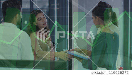 Image of data processing over diverse business people talking 116626272