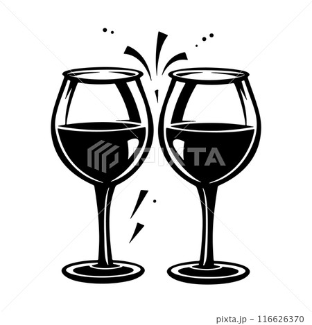Two wine glasses logo. Wine Company or Restaurant or Bar Design Element. Vector Simple Black and White Symbol. Two wine glasses logo. Wine Company or Restaurant or Bar Design Element. Vector Simple Black and White Symbol. 116626370