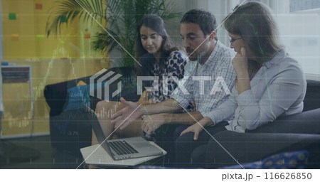 Image of financial data processing over diverse business people 116626850