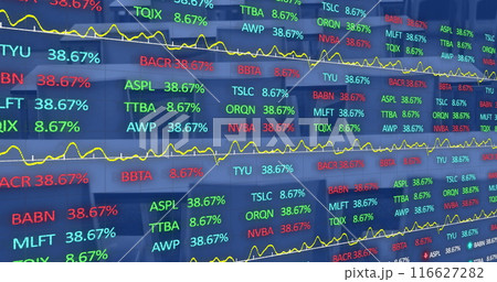 Image of financial data processing over modern office 116627282