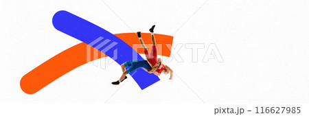 Banner. Contemporary art collage. Two men, wrestlers fighting in motion with dynamic lines repeat its moves against white background. Banner. Contemporary art collage. Two men, wrestlers fighting in motion with dynamic lines repeat its moves against white background. 116627985