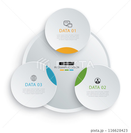 Infographic circle timeline with 3 number data template. Illustration business abstract background. Infographic circle timeline with 3 number data template. Illustration business abstract background. 116628423