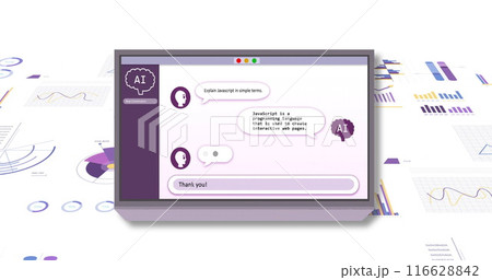 Image of ai text, chat bot and data processing over computer screen 116628842