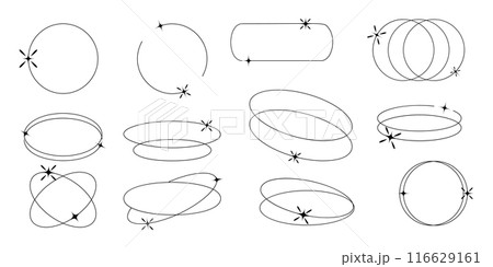 Retro round and oval outline thin empty frames. Aesthetic design elements and dividers in Y2K futuristic. Retro round and oval outline thin empty frames. Aesthetic design elements and dividers in Y2K futuristic. 116629161