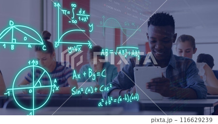 Image of equations and data processing over diverse students Image of equations and data processing over diverse students 116629239