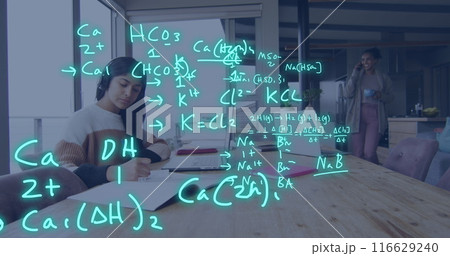 Image of data processing over middle eastern female student 116629240