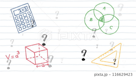 Image of question marks and school icons on white background 116629423