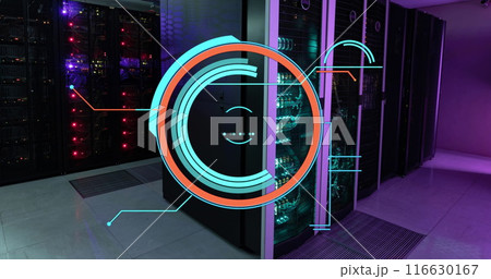 Image of round scanner against computer server room 116630167