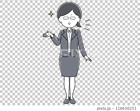 一位戴著眼鏡的樸素女員工提供了高效率的指導。 一位戴著眼鏡的樸素女員工提供了高效率的指導。 116630251