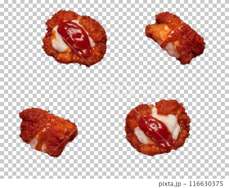 ham nuggets in the tomato sauce. isolated transaprent background 116630375