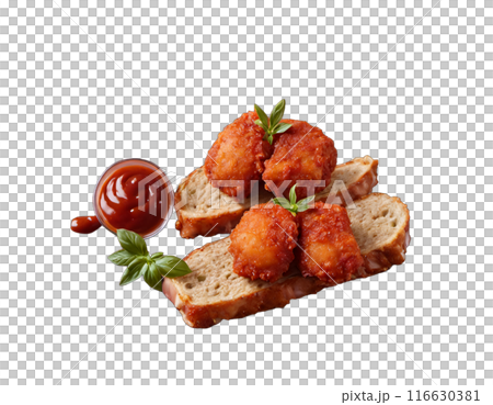 ham nuggets in the tomato sauce. isolated transaprent background ham nuggets in the tomato sauce. isolated transaprent background 116630381