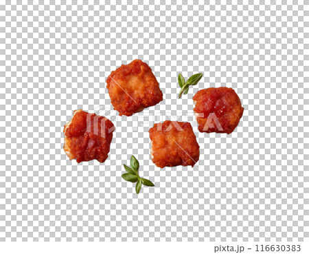 ham nuggets in the tomato sauce. isolated transaprent background 116630383