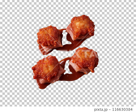 ham nuggets in the tomato sauce. isolated transaprent background 116630384