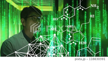 Image of data processing with asian male it technician by computer servers Image of data processing with asian male it technician by computer servers 116630391