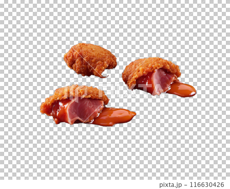 ham nuggets in the tomato sauce. isolated transaprent background 116630426