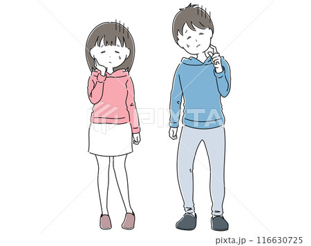 う〜んやだなぁ…と憂うつな若者男女セット 116630725