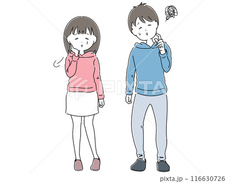 はぁ困ったな〜…と落ち込む若者男女セット はぁ困ったな〜…と落ち込む若者男女セット 116630726