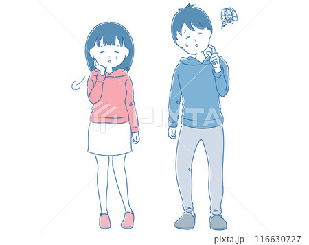 はぁ困ったな〜…と落ち込む若者男女セット(青) はぁ困ったな〜…と落ち込む若者男女セット(青) 116630727