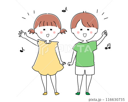 ごきげんな挨拶をする幼い子どもの男女セット 116630735