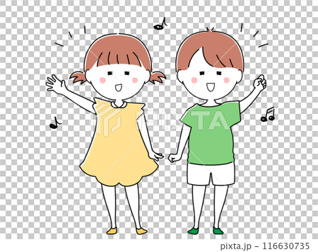 ごきげんな挨拶をする幼い子どもの男女セット 116630735