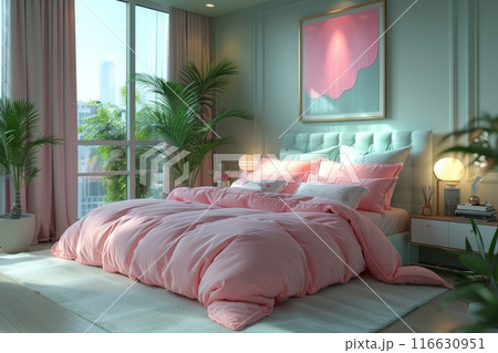 Modern Pastel Pink Bedroom Interior 116630951