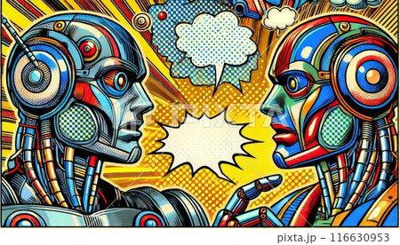 Two Robots in Conversation Pop Art Comic Book Style 116630953