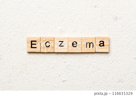 eczema word written on wood block. eczema text on table, concept eczema word written on wood block. eczema text on table, concept 116631329