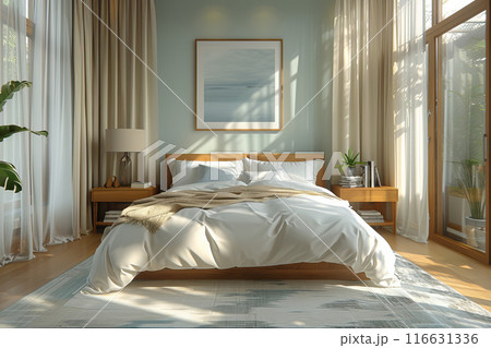 Serene Modern Minimalist Bedroom with Natural Light 116631336