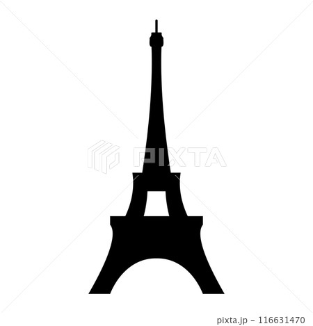 Eiffel tower in Paris, famous tourist sight, symbol and attraction in France, Europe, vector, illustration in black and white color, isolated on white background 116631470
