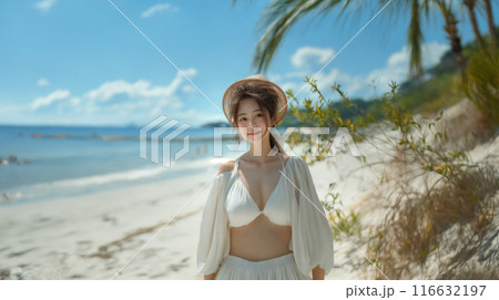 海辺で寛ぐ女性 海辺で寛ぐ女性 116632197