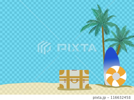 Souvenir case and palm tree on the beach 116632458