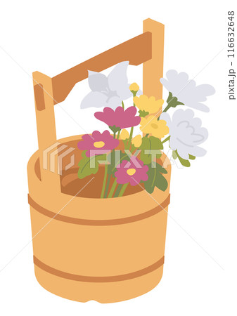 お墓用の手桶と供花のイラスト 116632648