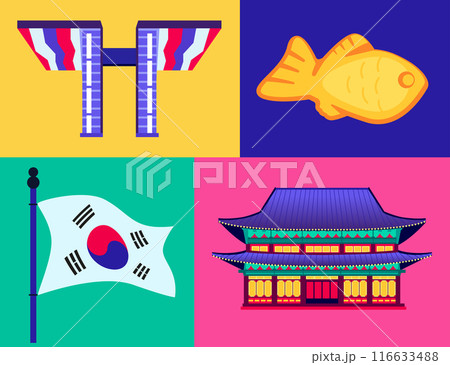 South Korea invites tourists - set of flat design style colorful illustrations South Korea invites tourists - set of flat design style colorful illustrations 116633488