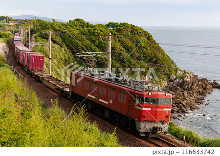 海岸沿いを走るJR貨物ED76型交流電気機関車 116633742