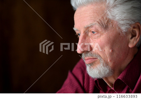 close-up portrait of a senior man thinking about something close-up portrait of a senior man thinking about something 116633893