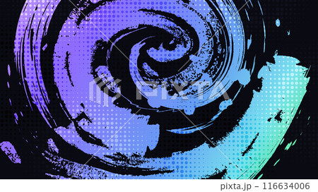 Abstract Sport Background with Cyan and Purple Gradient Brush Texture and Halftone Effect. Vibrant Grunge Background 116634006