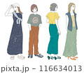 手書き風女性の全身4セット 116634013