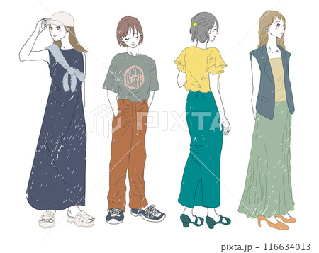 手書き風女性の全身4セット 116634013