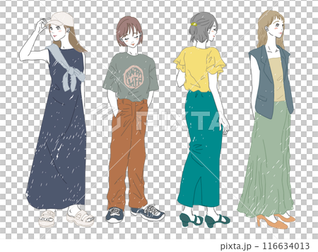 手書き風女性の全身4セット 116634013