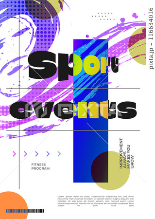 Abstract Art Poster with Colorful Brush Texture and Halftone Effect. Template Design for Poster, Flyer or Cover. Sport Poster Design Template 116634016