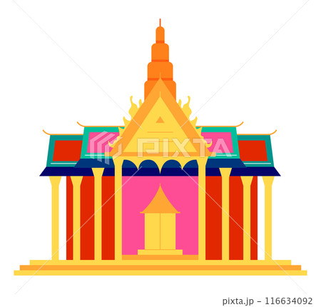 Thai temple with pagoda - modern flat design style single isolated image Thai temple with pagoda - modern flat design style single isolated image 116634092