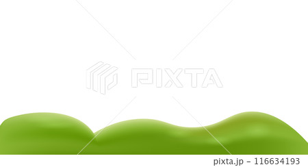 3d realistic cartoon green hills isolated on transparent background. Summer wide landscape design element with green grass. Minimal nature green composition with green fileds. Vector illustration. 116634193