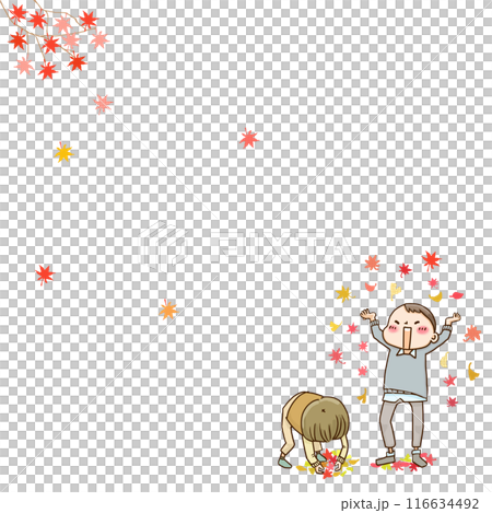 紅葉とはしゃぐ子供たち 116634492